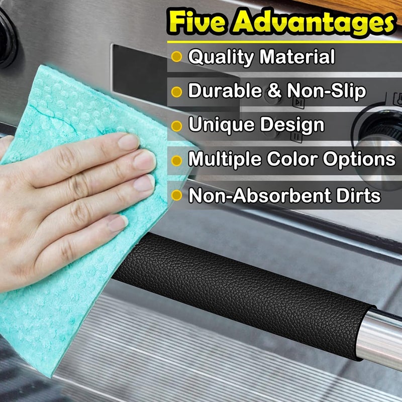 Royleath Refrigerator Door Handle Covers, 6PCS, Leather Kitchen Appliance Handle Covers, Keep Your Fridge Microwave Oven Stove or Dishwasher Clean, Stains Dirty Oils, Timesaver, Kitchen Decor (Black) - Image 3